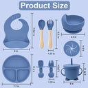 9 Pcs Baby Silicone Plate With Lid Waterproof Cup Wood Spoon Fork Bowl Set