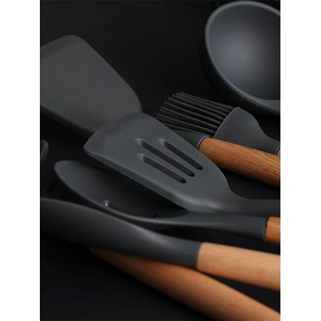 Non-Stick Silicone Kitchen Utensil Set with Wooden Handles (12 Piece)