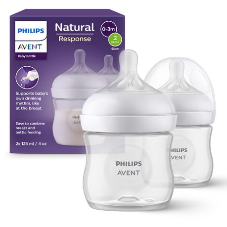 Philips Avent Natural Response, 2 Baby Bottles 4oz/125 ml with Slow Flow