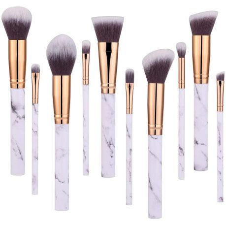 10 Piece Marble Style Professional Makeup Brush Cosmetic Set - Black