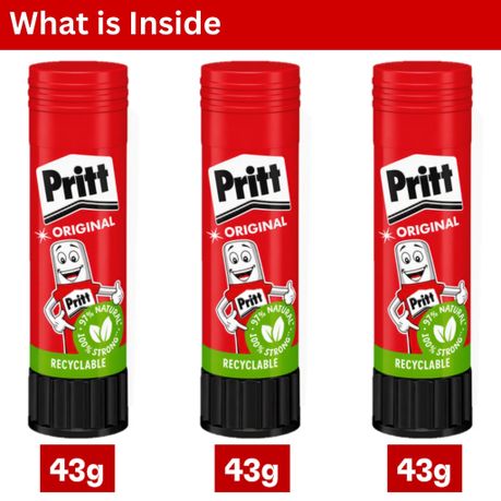 Pritt Glue Stick 43g (3 Pack) - Non-Toxic Adhesive for School & Office Use