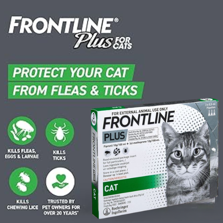 Frontline Plus Spot-On Cats Flea & Tick Treatment 3 Pipettes