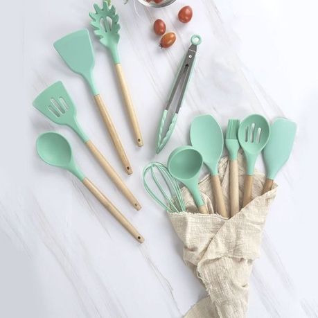 Non-Stick Silicone Kitchen Utensil Set with Wooden Handles (12 Piece)