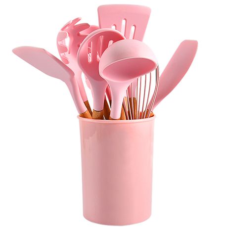 Non-Stick Silicone Kitchen Utensil Set with Wooden Handles (12 Piece)