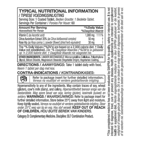 Vitamin C 1000mg with Rose Hip 30mg & Bioflavonoids 50mg 60 Coated Tablets