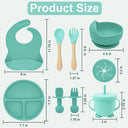 9 Pcs Baby Silicone Plate With Lid Waterproof Cup Wood Spoon Fork Bowl Set