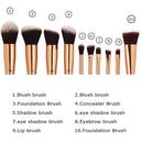 10 Piece Marble Style Professional Makeup Brush Cosmetic Set - Black