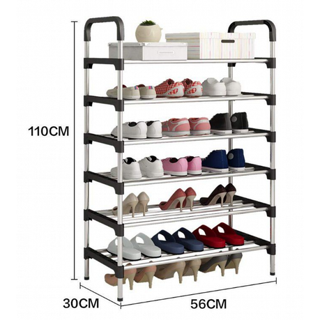 6 Layer Shoe Storage Organizer Rack - Black