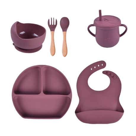 6 Piece BPA Free Silicone Baby Feeding Set with Suction Bowl, Bib & Sippy Cup
