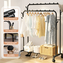 Topika Double Rod Clothes Rack with Wheels & Metal Shoe Storage Stand