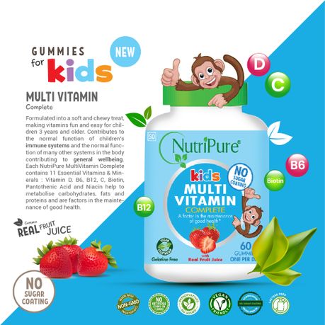 Nutripure Kids Multivitamin Gummies Vitamin B6, B12, C, Biotin, Niacin