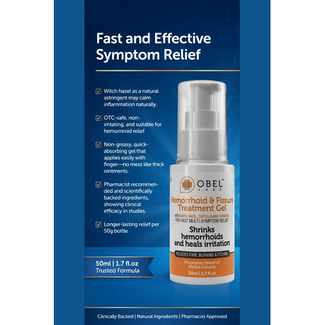 obel Hemorrhoid & Fissure Treatment Gel 50ml | Natural Witch Hazel