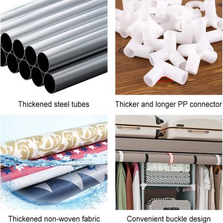 Portable Wardrobe with Dustproof Cover Canvas Closet Clothes Organizer