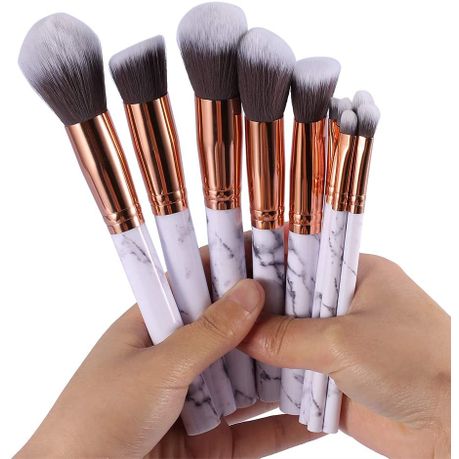 10 Piece Marble Style Professional Makeup Brush Cosmetic Set - Black