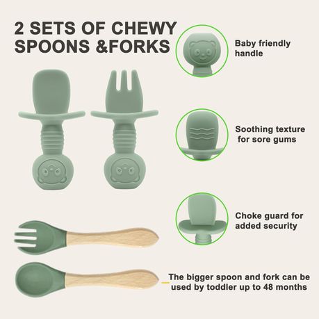 9 Pcs Baby Silicone Plate With Lid Waterproof Cup Wood Spoon Fork Bowl Set