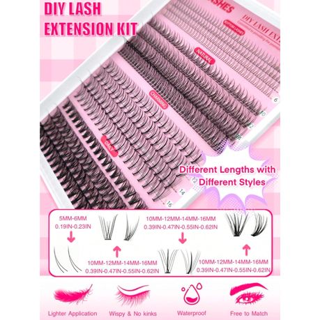 DIY Eyelash Extensions Kit5-16MM Natural, Lash Clusters Kit 480Pcs Wispy