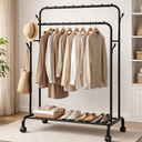 Topika Double Rod Clothes Rack with Wheels & Metal Shoe Storage Stand