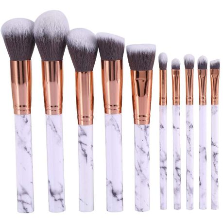 10 Piece Marble Style Professional Makeup Brush Cosmetic Set - Black