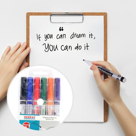 Parrot Whiteboard Markers (6 Markers - Slimline Tip - Carded)