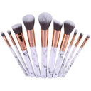 10 Piece Marble Style Professional Makeup Brush Cosmetic Set - Black
