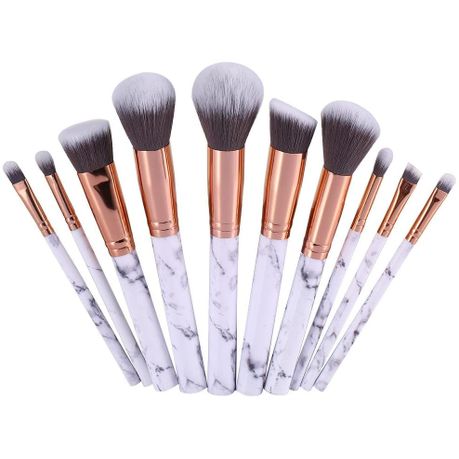 10 Piece Marble Style Professional Makeup Brush Cosmetic Set - Black