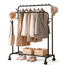 Topika Double Rod Clothes Rack with Wheels & Metal Shoe Storage Stand